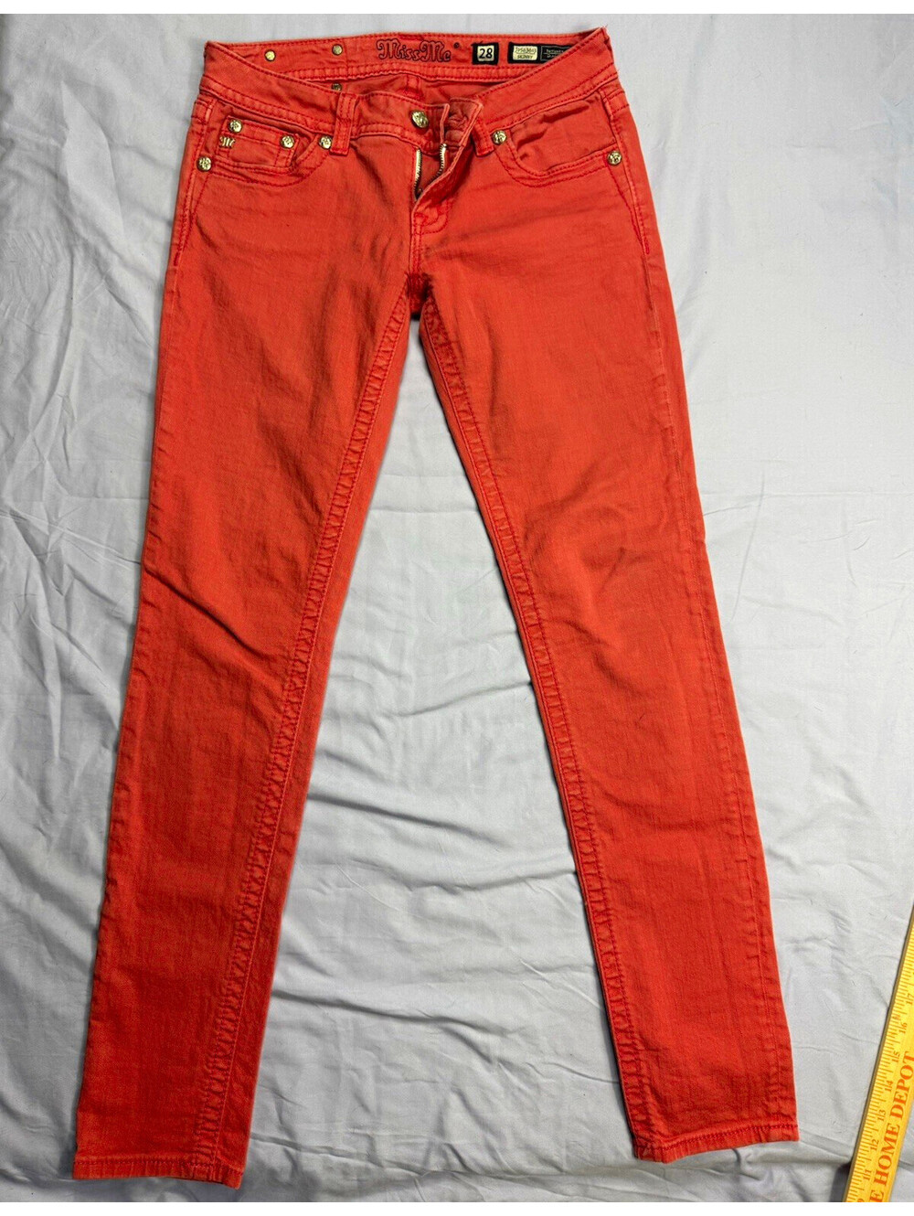Miss Me Women's Orange Medium Wash Mid-Rise Skinny Stretch Jeans, 5-Pocket